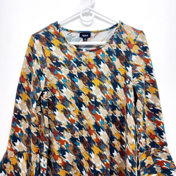 Tacera Womens Houndstooth tuning Dress With Bell Sleeves Multicolor Size S - Picture 9 of 12
